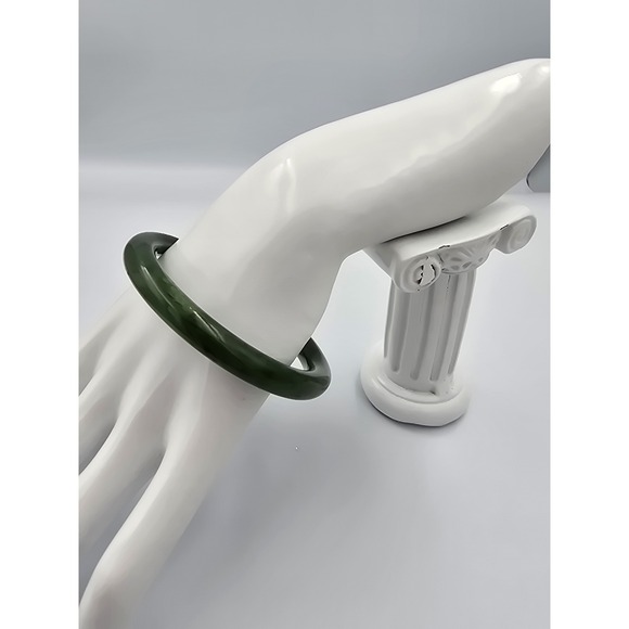 Does not apply Jewelry - Natural Dark Green Nephrite Jade Bangle Bracelet 7.5"